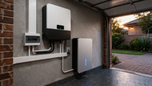 Solar panels on a South African rooftop with battery backup system